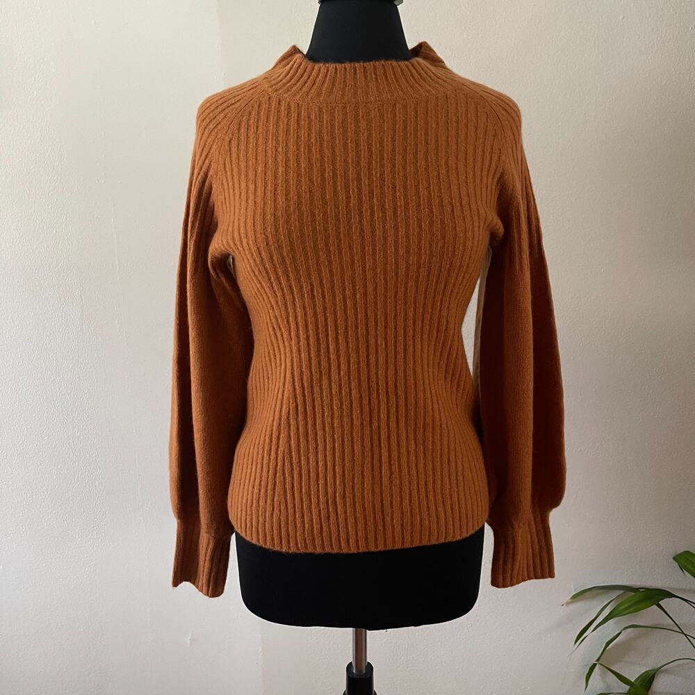 7 For All Mankind Wool Cashmere Ribbed Sweater Womens Medium NWT $298 Camel Gold